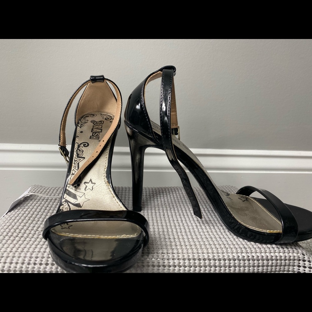 BRASH Single Strap Patent Black Heels